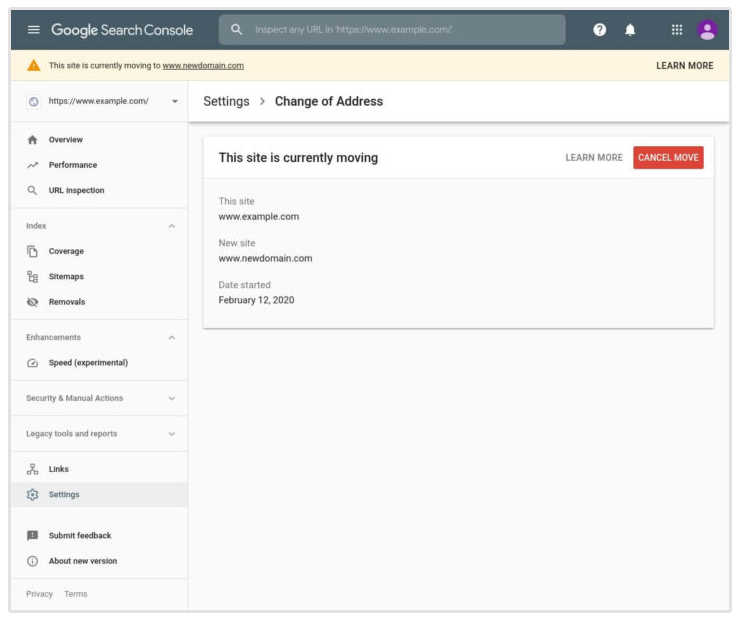 google search console address change tool